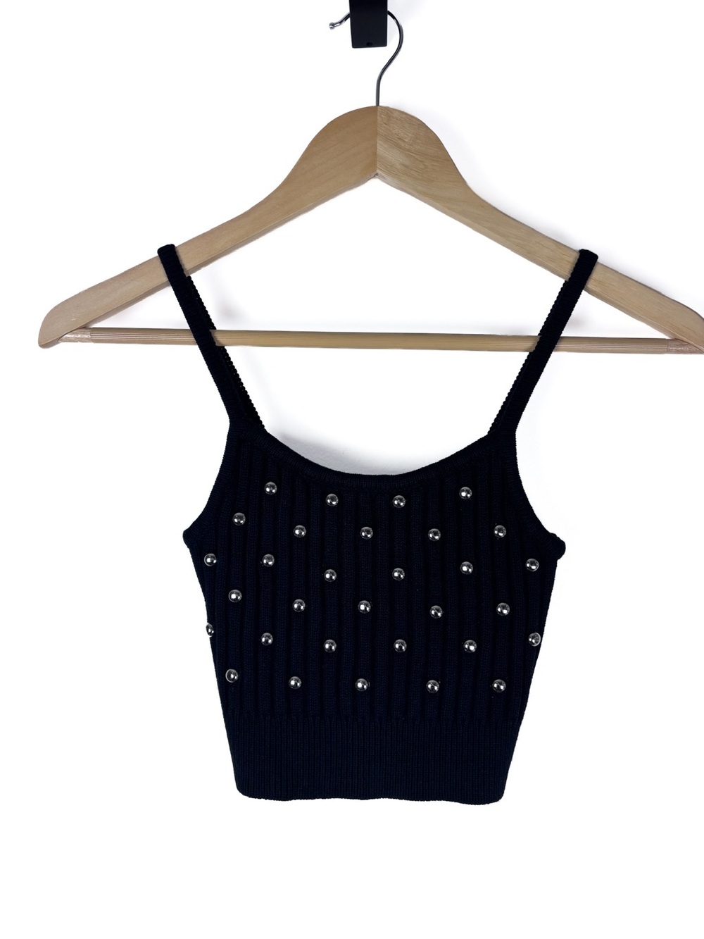 NBD Revolve Saffron Black Ribbed Knit Silver Studded Embellished Tank Top XS NWT